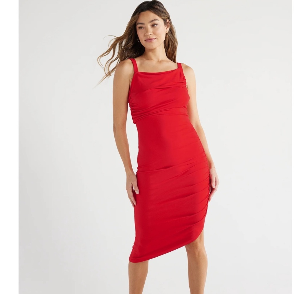 Sofia Jeans Women's Asymmetric Gathered Dress, Knee Length